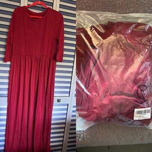Round Neck 3/4 Sleeve Maxi Dress with Pockets